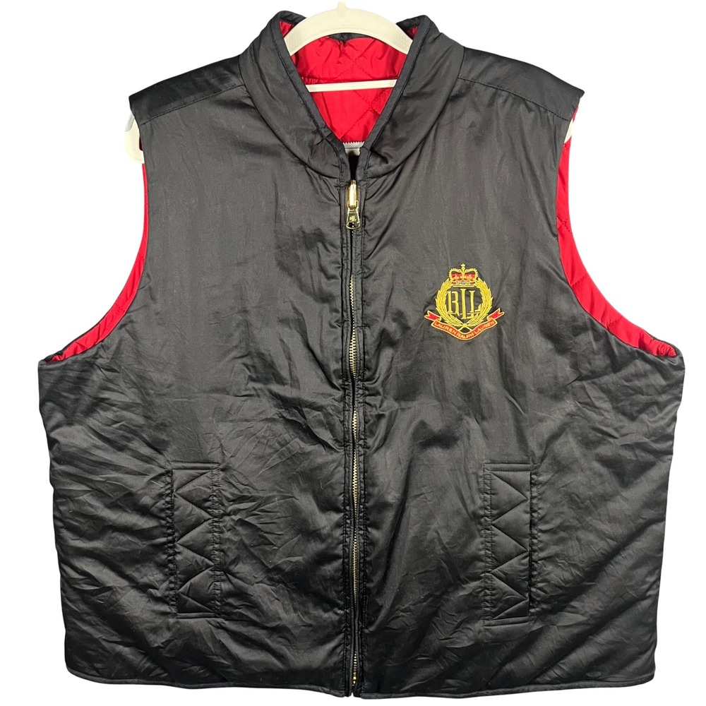 Ralph Lauren Vest Women 2X Black Red Reversible Quilted Equestrian Crest